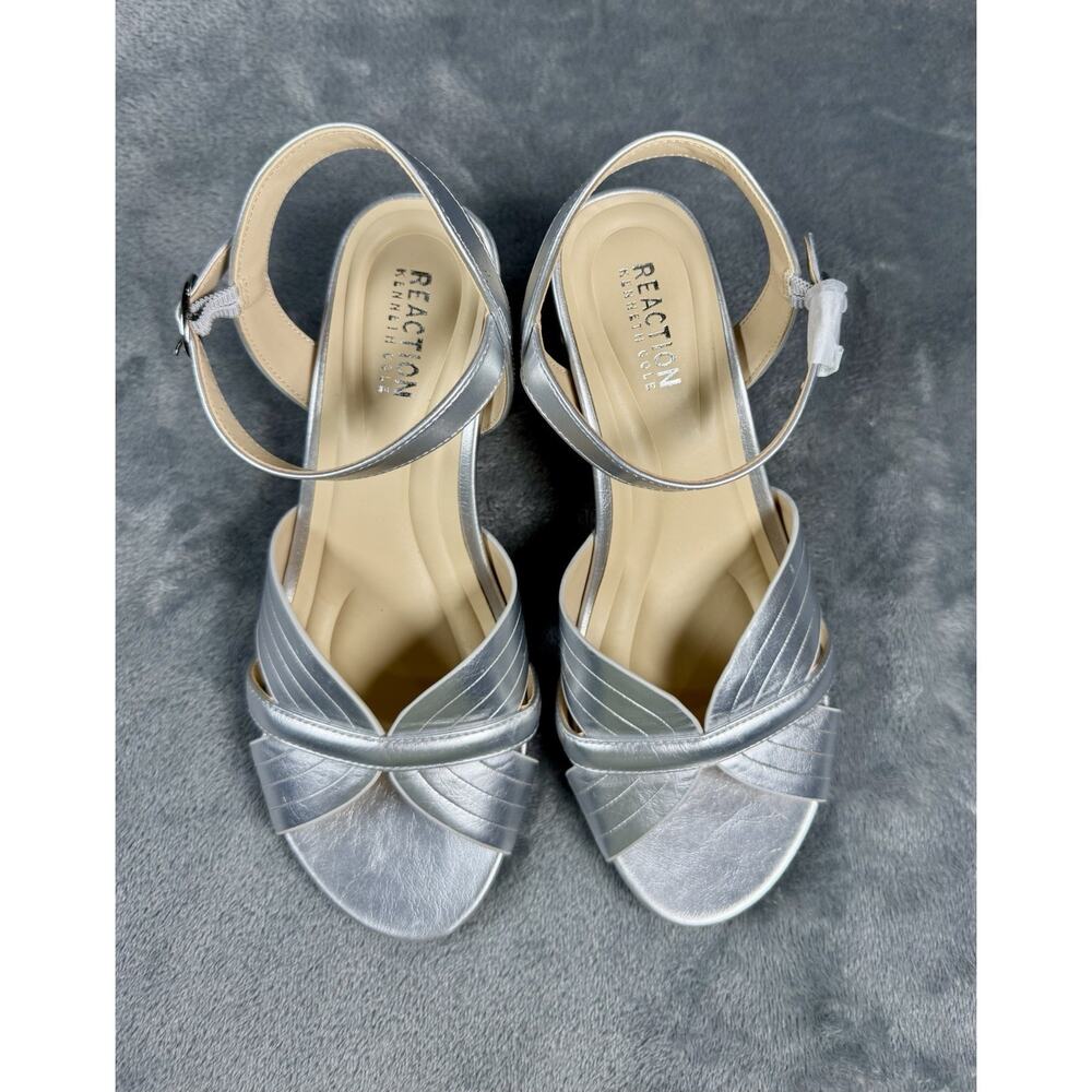 Kenneth Cole Reaction Silver Cork Wedge Sandals Ankle Strap Size 8M